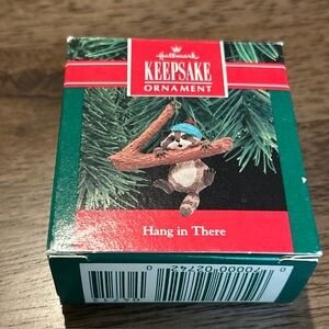 1990 Hallmark Keepsake Christmas Tree Ornament Hang In There Raccoon On Branch